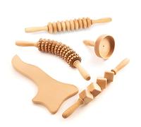 Tuuli Maderotherapie Wooden Set, 3 Scooters, Paddle and Wooden Cup, 5 Pieces