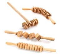 Tuuli Maderotherapy Wooden Set, 3 Rollers and T-Massager, 4 Pieces | 4-piece wooden set, 3 roller variants plus T-massager for a different hand posture