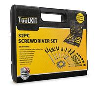 TuulKIT 32 Pieces Screwdriver Set with Compact Carry Case, Flat-Head, Cross-Head, Slot-Head and Precision Screwdrivers, Cushion Grip Handles, Magnetised Hex, Torx, Ph, Pz Bits