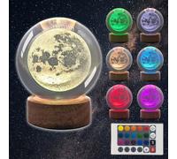 TUUWAI 3D Moon Crystal Ball 3.15" with LED Lamp Colorful Wooden Base,Night Light with Removable Glow Ball,Color Changing Light with Remote as a Gift for boy Girl Friends (Moon-Large)