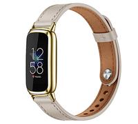 TUV PLNT Elegant Slim Leather Bands Compatible for Fitbit Luxe Watch Band, Strap Wristband, Soft Bracelet Replacement for Fitbit Luxe Fitness and Wellness Tracker Women(Beige Gold)