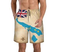 Tuvalu Flag Map with Islands Print Men's Quick Dry Shorts with Pockets, Summer Beach Athletic Shorts, for Hiking Running Gym White