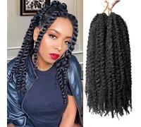 TUVOJALE Marley Twist Braiding Hair 14 Inch Afro Curly Crochet 8 Packs Cuban Twist Crochet Braids Synthetic Easy Care Skin Friendly Marley Hair Extensions (1B, 8 Pieces)
