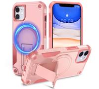 Tuvror Magnetic for iPhone 11 Case with Stand. [Compatible with MagSafe] Built-in Kickstand. Rugged Protection Heavy Duty Shockproof Case for iPhone 11 (Pink)