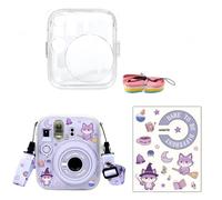 Tuvzylory Camera Accessory Kit Compatible with Instax Mini 13, Includes Clear Protective Case, Shoulder Strap and DIY Decorative Stickers (Purple)
