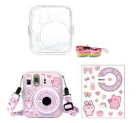 Tuvzylory Camera Accessory Kit Compatible with Instax Mini 13, Includes Clear Protective Case, Shoulder Strap and DIY Decorative Stickers (Pink)