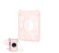 Tuvzylory Camera Case Compatible with Instax Mini Evo, Transparent Pink, PC Shockproof, with Pearl Hand Chain + keychain + Hairball