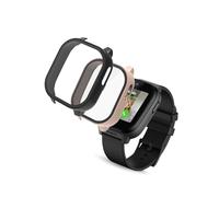 Tuvzylory Case Compatible with Cosmo JrTrack 5 Watch - PC + Tempered Glass Protective Cover, Shockproof & Fingerprint-Resistant (Black+Pink)