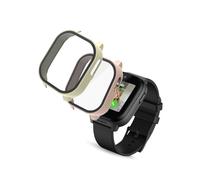 Tuvzylory Case Compatible with Cosmo JrTrack 5 Watch - PC + Tempered Glass Protective Cover, Shockproof & Fingerprint-Resistant (Ivory white+Pink)