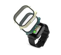 Tuvzylory Case Compatible with Cosmo JrTrack 5 Watch - PC + Tempered Glass Protective Cover, Shockproof & Fingerprint-Resistant (Ivory white+Green)