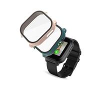 Tuvzylory Case Compatible with Cosmo JrTrack 5 Watch - PC + Tempered Glass Protective Cover, Shockproof & Fingerprint-Resistant (Pink+Green)