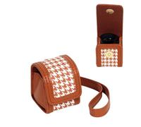 Tuvzylory Storage Case Compatible with instax Mini Evo Viewfinder, PU Leather Protective Pouch with Wrist Strap, Bird pattern Houndstooth Anti-Drop Bag, brown