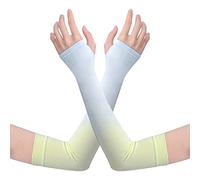 tuwiwol 1 Pair UV Protection Cooling Ice Silk Arm Sleeves Fitness Body Building Sun Sleeve Sunscreen Running Cycling Golfing, Yellow blue gradient