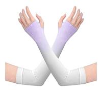tuwiwol 1 Pair UV Protection Cooling Ice Silk Arm Sleeves Fitness Body Building Sun Sleeve Sunscreen Running Cycling Golfing, White purple gradien