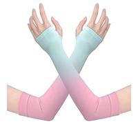 tuwiwol 1 Pair UV Protection Cooling Ice Silk Arm Sleeves Fitness Body Building Sun Sleeve Sunscreen Running Cycling Golfing, Pink green gradient