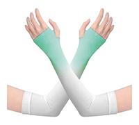 tuwiwol 1 Pair UV Protection Cooling Ice Silk Arm Sleeves Fitness Body Building Sun Sleeve Sunscreen Running Cycling Golfing, White green gradient