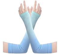 tuwiwol 1 Pair UV Protection Cooling Ice Silk Arm Sleeves Fitness Body Building Sun Sleeve Sunscreen Running Cycling Golfing, Blue green gradient