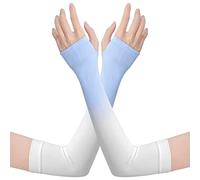 tuwiwol 1 Pair UV Protection Cooling Ice Silk Arm Sleeves Fitness Body Building Sun Sleeve Sunscreen Running Cycling Golfing, Blue white gradient