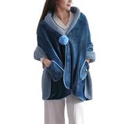 tuwiwol Flannel Cape Poncho Blanket For Women Wrap Yourself In Warmth And Elegance Wearable Blanket Polyester Soft Fleece Button Bed Jacket With Pockets, blue