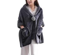 tuwiwol Flannel Cape Poncho Blanket For Women Wrap Yourself In Warmth And Elegance Wearable Blanket Polyester Soft Fleece Button Bed Jacket With Pockets,grey