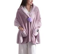 tuwiwol Flannel Cape Poncho Blanket For Women Wrap Yourself In Warmth And Elegance Wearable Blanket Polyester Soft Fleece Button Bed Jacket With Pockets, pink