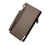 tuwiwol Men Long Wallet Luxury ple Style Card Holder Male Pocket Purse PU Three Fold Coins Phone Bag Large Capacity, Coffee color