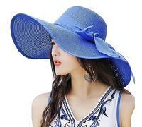tuwiwol Roll Up and Store Eco-Friendly Straw Women's Sun Hat with Ease Women's Floppy Big Brim Hat Foldable Roll Up Sun Hat, sapphires Blue