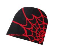 tuwiwol Versatile Spider Web Hat, Trendy Knit Beanie For Any Occasion, AcrylicFibers, Black Red