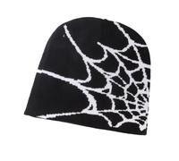tuwiwol Versatile Spider Web Hat Trendy Knit Beanie for Any Occasion AcrylicFibers Spider Web Beanie Hat Knitted Beanie Hat, Black and White
