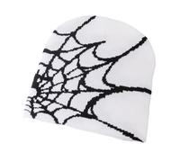 tuwiwol Versatile Spider Web Hat Trendy Knit Beanie for Any Occasion AcrylicFibers Spider Web Beanie Hat Knitted Beanie Hat, White and Black