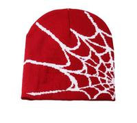 tuwiwol Versatile Spider Web Hat Trendy Knit Beanie for Any Occasion AcrylicFibers Spider Web Beanie Hat Knitted Beanie Hat, red and White