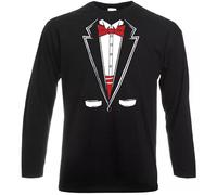 Tuxedo Bow Tie Long Sleeve T-Shirt Men's Funny Fancy Dress Gift Party Tee Top(Size, 4XL)