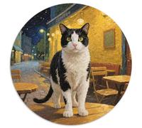 Tuxedo Cat 1000 Piece Round Puzzles For Adults And Kids Cute Cat Jigsaw Puzzles Creative Unique Challenge Games Family Game 1000pcs (67.5x67.5cm)