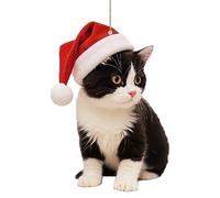 Tuxedo Cat Christmas Tree Ornament, Double-Sided Acrylic, 5.6 cm x 8 cm, Black and White Cat with Santa Hat