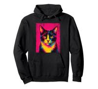 Tuxedo Cat Colorful Portrait Modern Cat Art Pullover Hoodie