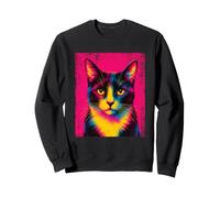 Tuxedo Cat Colorful Portrait Modern Cat Art Sweatshirt