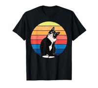 Tuxedo Cat Gift Retro Colors for Animal Lovers T-Shirt