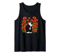 Tuxedo Cat In A Field of Poppies Floral Nature Kitten Lovers Tank Top