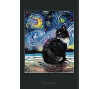 Tuxedo Cat on Beach Starry Night Impressionist Art by Aja Notebook: Drawing Journal and Summer Notebook for Children Summer Journal For Kids With Writing Prompts, Interactive Diary Scrapbook