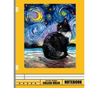 Tuxedo Cat on Beach Starry Night Notebook: Cute Cats Wide Ruled Paper Notebook Journal | Wide Blank Lined Workbook for Teens Kids Students Girls for Home School College for Writing Notes