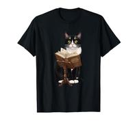 Tuxedo Cat Reading Book with Library Literary Readers Value Graphic T-Shirt