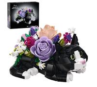 Tuxedo Cat Rose Bouquet Succulent Planter Building Blocks,Tuxedo Cat Botanicals Flowers Pot,Creative Plants and Animals Decoration Rose Blocks Toys,Gifts for Girls,Women Adults Mothers (824PCS)