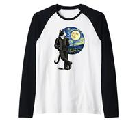 Tuxedo Cat Smoking Starry Night Painting Van Gogh Funny Tee Raglan Baseball Tee
