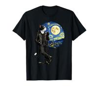 Tuxedo Cat Smoking Starry Night Painting Van Gogh Funny Tee T-Shirt