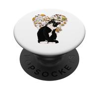 Tuxedo Cat t Shirt Gift Autumn Fall Leaves Black and White PopSockets Adhesive PopGrip