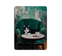 Tuxedo Cat Tea Time Retro Poster Metal Tin Sign Chic Art Retro Iron Painting Bar People Cave Cafe Family Garage Poster Wall Decoration 12x16inch(30x40cm)