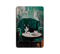 Tuxedo Cat Tea Time Retro Poster Metal Tin Sign Chic Art Retro Iron Painting Bar People Cave Cafe Family Garage Poster Wall Decoration 8x12inch(20x30cm)