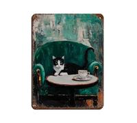 Tuxedo Cat Tea Time Retro Poster Metal Tin Sign Chic Art Retro Iron Painting Bar People Cave Cafe Family Garage Poster Wall Decoration 12x16inch(30x40cm)