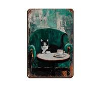 Tuxedo Cat Tea Time Retro Poster Metal Tin Sign Chic Art Retro Iron Painting Bar People Cave Cafe Family Garage Poster Wall Decoration 8x12inch(20x30cm)