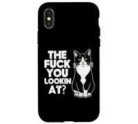 Tuxedo Cat The F You Lookin At Funny Kitten Humor Men Women Case for iPhone X/XS
